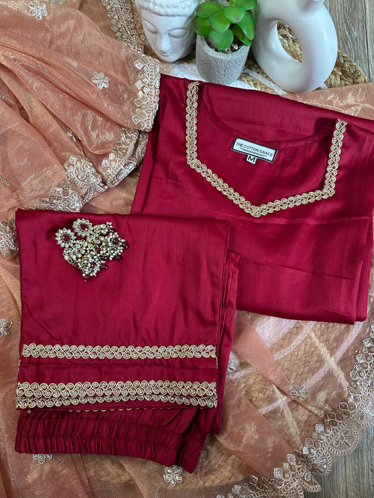 Cotton Kurta Sets for Women, Designer Cotton kurtis, Pure Cotton Chikankari Kurtis, Summer Cotton Dresses for Women, Wedding Wear, Rust Orange Suit Set, Maroon or Deep Wine Suit Set